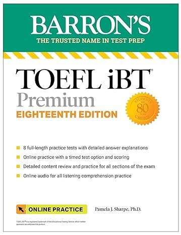 Imagem ilustrativa de um livro preparatório para o exame TOEFL iBT.