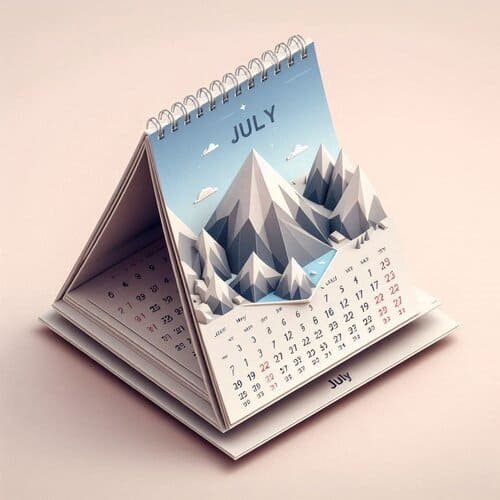 Um calendário de papel no mês de julho